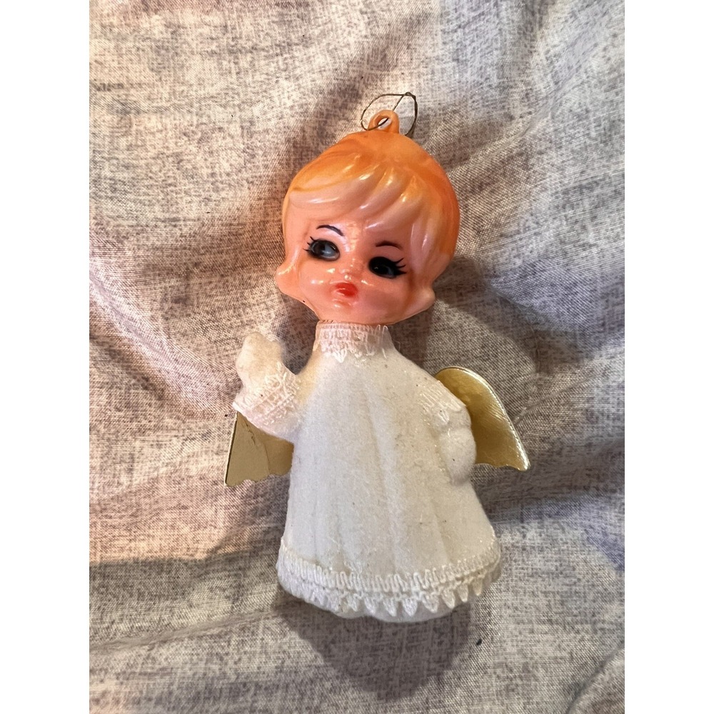Rare HONG KONG VTG Angle 1950s spray on velvet dress cardboard gold wings